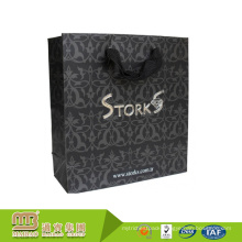 Custom Black Full Color Printing Silver Hot Stamping Shopping Promotion Paper Bag With Grosgrain Ribbon